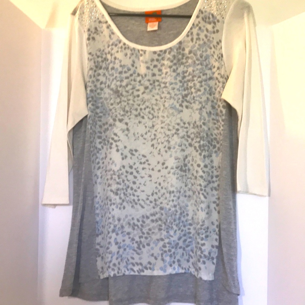 Hearts of Palm long sleeve top size M white gray business casual contemporary